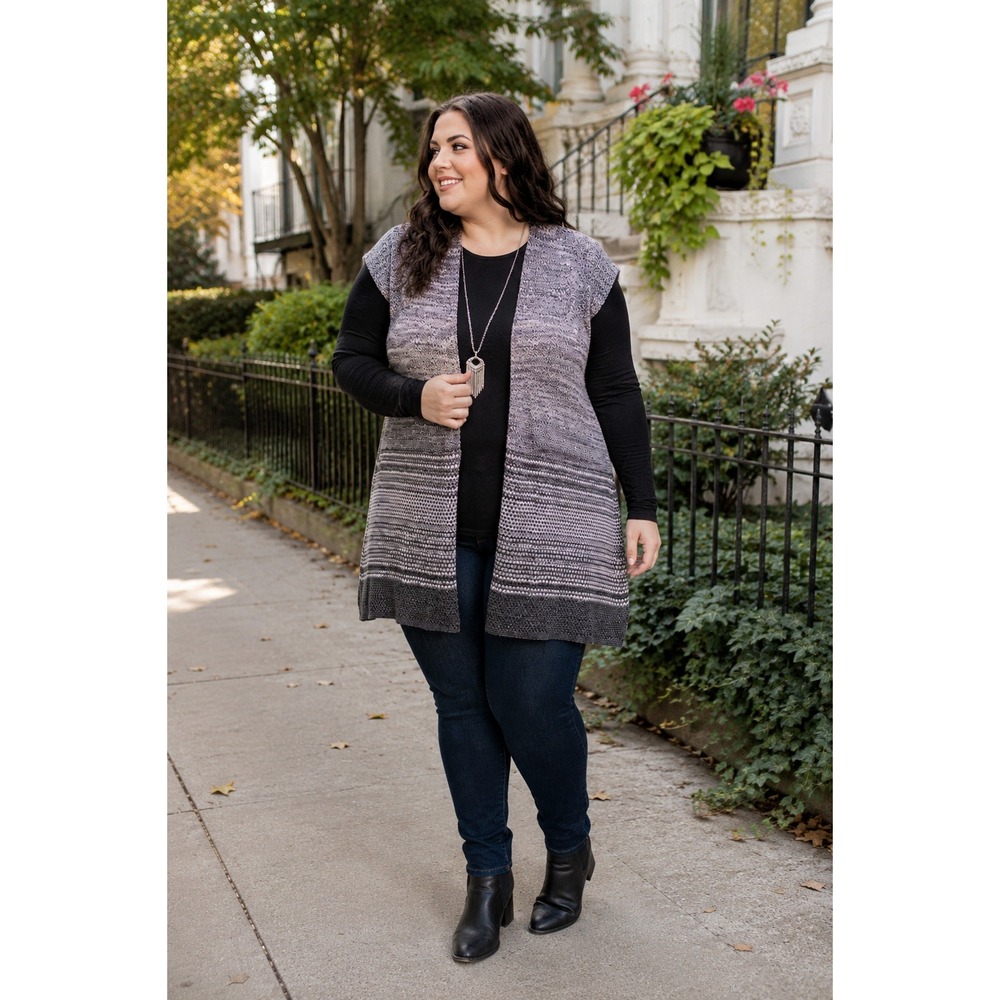 Coldwater Creek Womens 2X Grey Ombre Space Dye Wool Mohair Blend Knit Vest